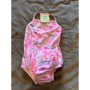 NWT Green Sprouts Baby Girl's Patterned Pink Undersea One-Piece Swimsuit Diaper